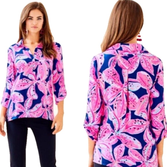 Lilly Pulitzer Everglades top in royal purple wild child print size medium NWT - Picture 1 of 11